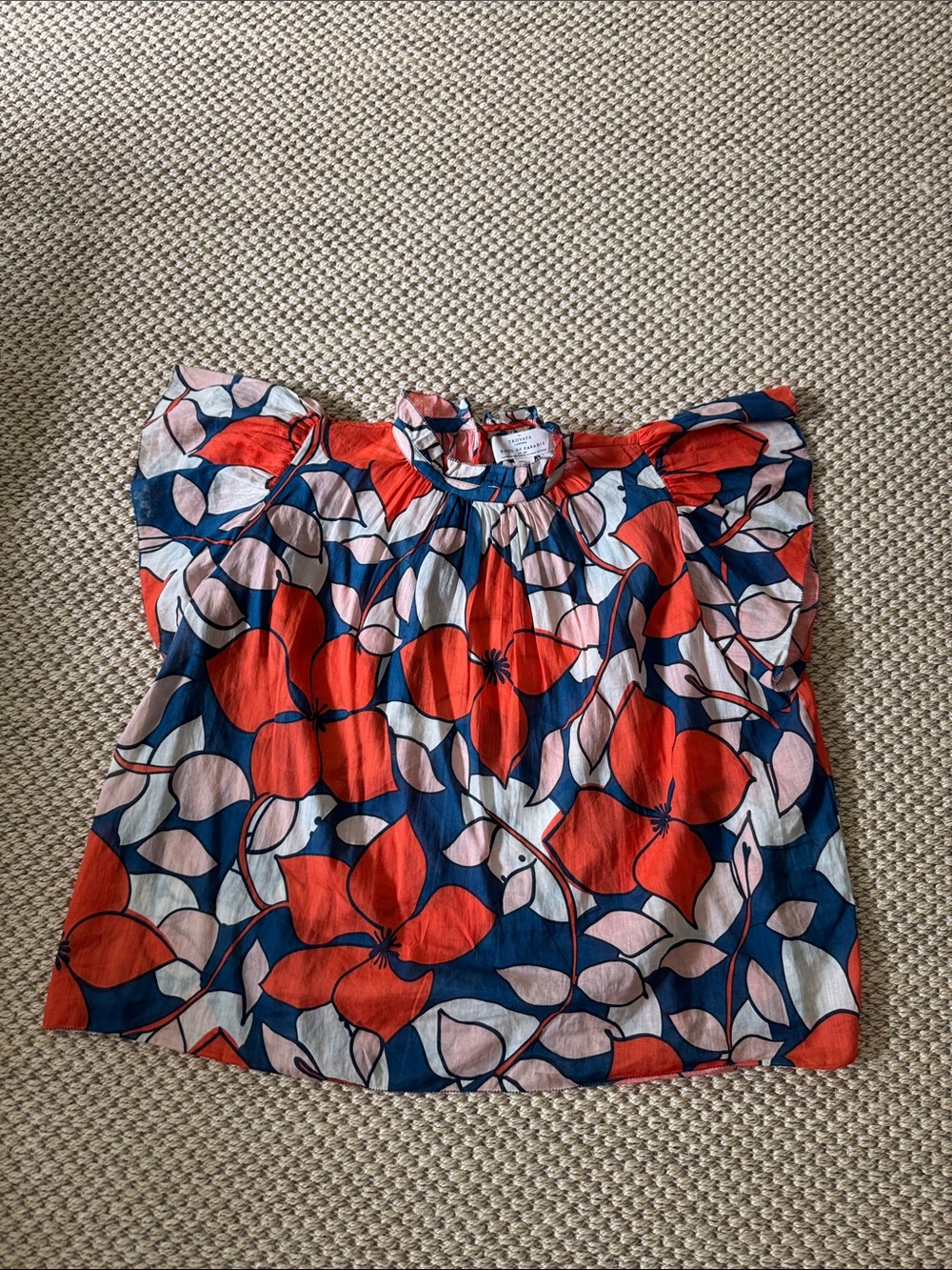 Trovata Bold Floral Flutter Skirt in Red, Navy & Light Pink